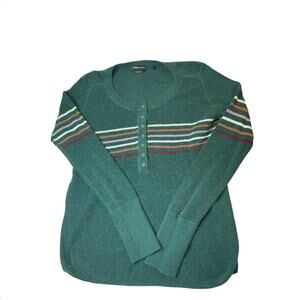 prAna Women’s Henley Sweater Top Size Large Green Striped Long Sleeve Outdoor